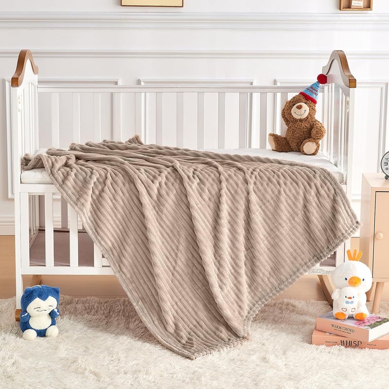 Eonkasp Soft Fleece Baby Blanket Ultra Cozy Baby Blankets for Boys Girls Warm and Lightweight Infant Toddler Newborn Receiving Gift with Reversible Stripes for Crib Stroller, 30x40 Inch, Linen - Image 5